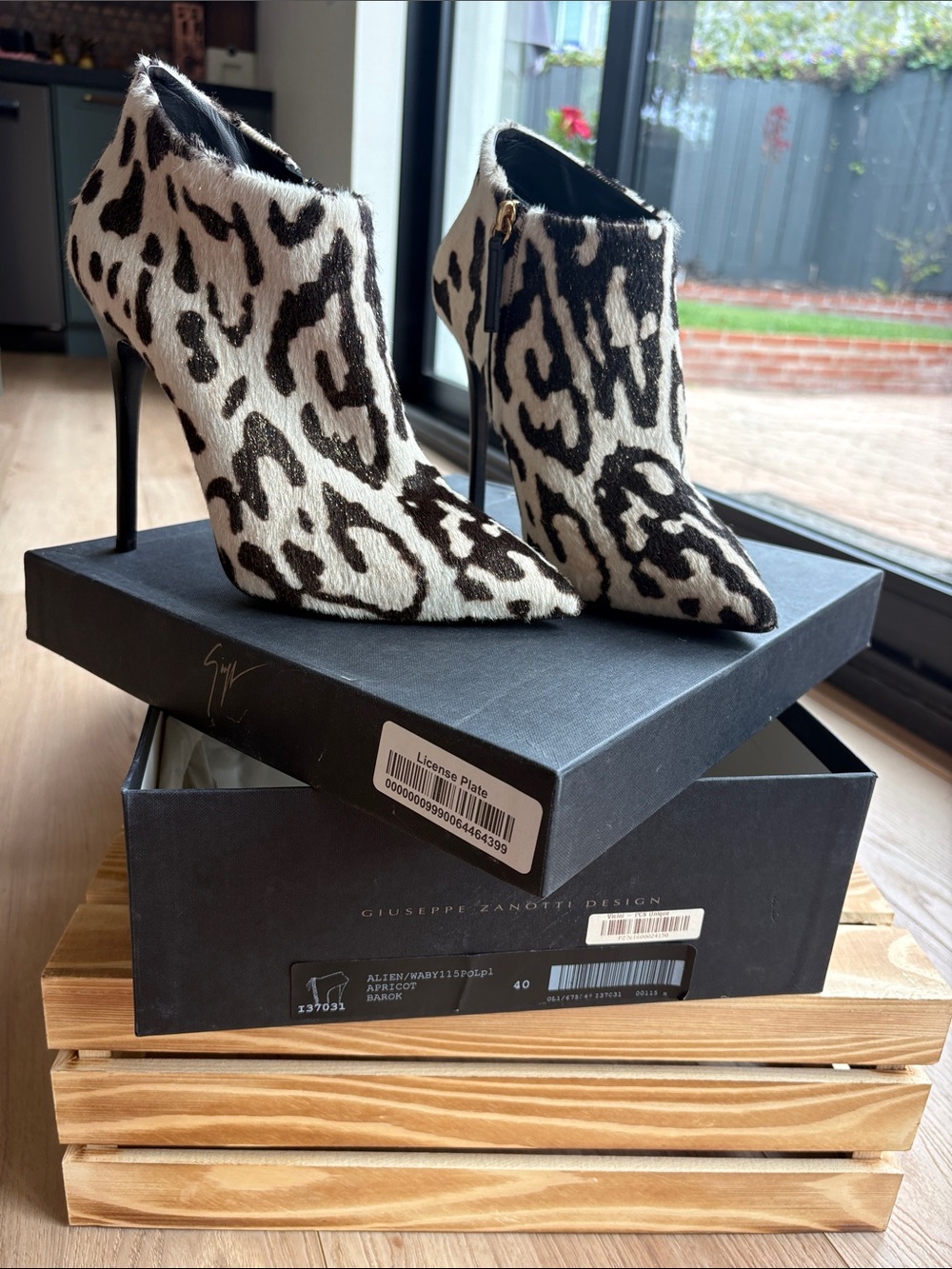 Giuseppe Zanotti Black and White Leopard-Print Stiletto Ankle Booties